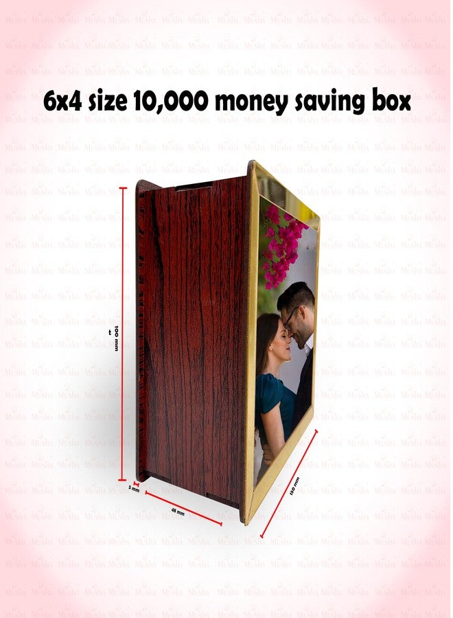 MUSHA Reusable Wooden Modern Money Saving Box | MDF Piggy Bank with Gold Acrylic Borders | 6x4, 6x8, 12x8 Inch | Custom Photo & Savings Tracker | Dual Slot Design | Transparent Bottom Cover (6x4) - Image 5